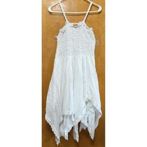 Sakkas Womens Smocked Boho Handkerchief Lace Trim Dress Textured White One Size